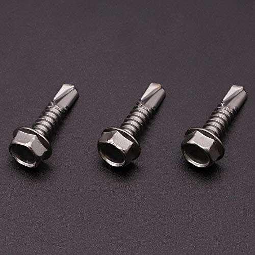 #14 x 1 (50 Pack) Hex Washer Head Self Drilling Screws (3/4" to 7" Available), 410 Stainless Steel Self Tapping Sheet Metal Screws, No Pre-drilled Needs - size: #14 x 1"