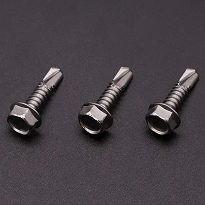 #14 x 1 (50 Pack) Hex Washer Head Self Drilling Screws (3/4" to 7" Available), 410 Stainless Steel Self Tapping Sheet Metal Screws, No Pre-drilled Needs - size: #14 x 1"