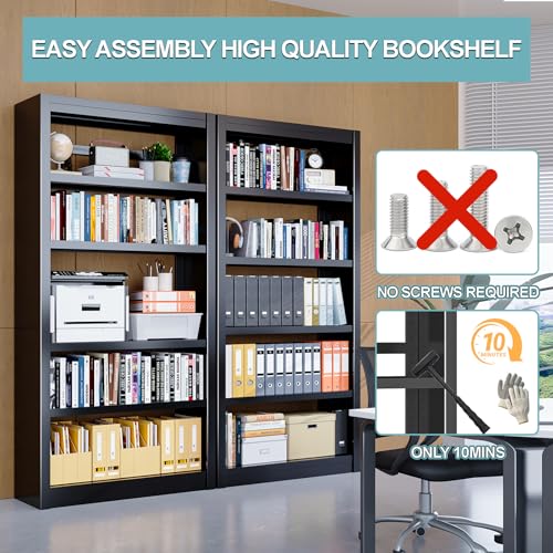 Bookshelf,6-Tier Adjustable Steel Bookshelf,69" H Heavy Duty Metal Bookcase for Home/Office/Garage,Black Shelf (Black, 69" Tall) - color: Black, size: 69"H*31.5"W