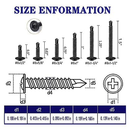 Black #8x3/4 Phillips Head 410 Stainless Self-Drilling Screws 100 pcs - color: BLACK, size: #8x3/4"