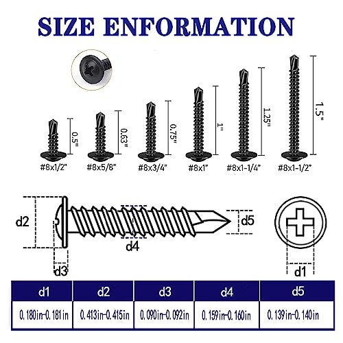 100 pcs #8x1/2 Black Phillips Head 410 Stainless Self-Drilling Screws - color: BLACK, size: #8x1/2"