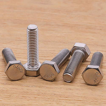 M10-1.5 x 30mm Stainless Steel Hex Bolts, 304 Stainless Steel 18-8, Hex Drive, Full Thread, Coarse Thread UNC, Plain Finish, 10 PCS - size: M10-1.5 x 30mm