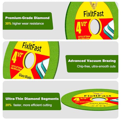 FIXLTFAST 4-1/2 x 7/8 Glass Diamond Cutting Blades for Angle Grinder -3PCS
