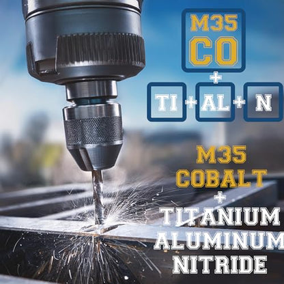 15/16 Inch Drill Bit for Metal - Industrial Grade M35 Cobalt Titanium Aluminum Nitrite - 15/16" Diameter & Total Length of 6" with Working Length of 3" Easily Drill Into Metal, Steel, & Aluminum - size: 15/16"
