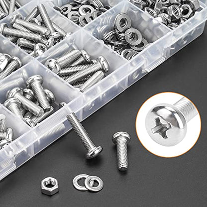 HELIFOUNER 1280 Pieces M2 M3 M4 M5 Phillips Pan Head Machine Screws, Flat Washers and Nuts Assortment Kit, 304 Stainless Steel - size: M2 M3 M4 M5