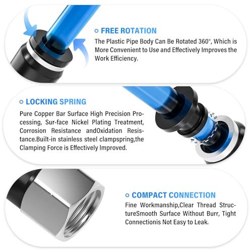 TAILONZ 3/8" OD x 1/4" FNPT Push to Connect Branch Tee Fitting 10Pcs - size: 3/8"OD x 1/4"FNPT