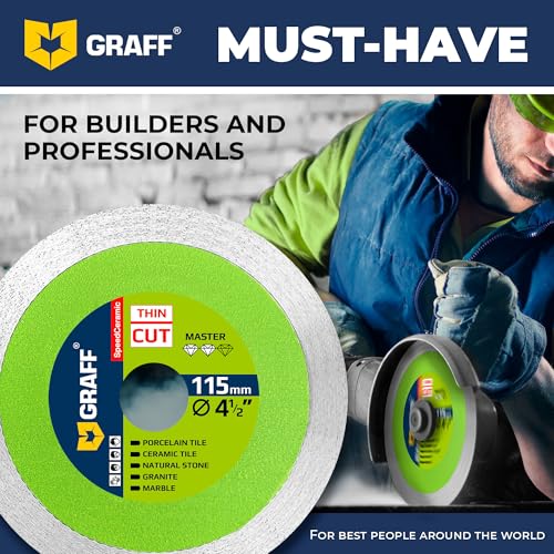 4 1/2 Inch Tile Blade for Angle Grinder 7/8 Arbor – Super Thin SpeedCeramic Diamond Saw Blade for Smooth Cutting Porcelain Ceramic Granite Marble Tile – Diamond Cutting Wheel for Hard Tile GRAFF - size: 4 ½ Inch (115 mm) Speedceramic