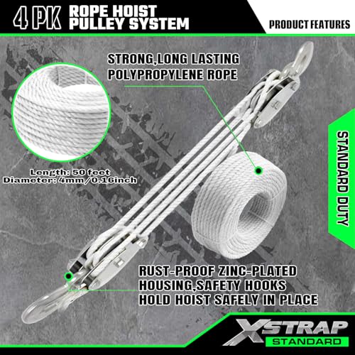 XSTRAP STANDARD Heavy-Duty 50 FT Rope Hoist, 2,000 LB Breaking Strength - color: 50ft White Standard