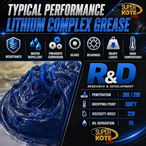 Lithium Complex Grease | Lubricant | Superkote 2000 Multipurpose | NLGI 2 | EP | High Temp | Automotive | Construction | Industry | Gear | Wheel Bearing | Axle | Ball Joint | Blue | 1 LB Can