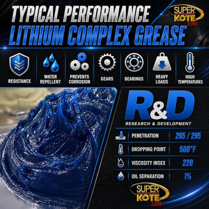 Lithium Complex Grease | Lubricant | Superkote 2000 Multipurpose | NLGI 2 | EP | High Temp | Automotive | Construction | Industry | Gear | Wheel Bearing | Axle | Ball Joint | Blue | 1 LB Can