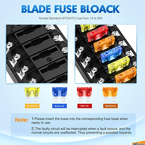 Nilight 6 Way Fuse Block with Negative Bus 12V Blade Fuse Holder ATC/ATO Standard Fuse Box Label Stickers Waterproof Cover Fuse Panel for Automotive Cars Trucks RVs Campers Vans, 2 Years Warranty - color: 6 Way Fuse Block