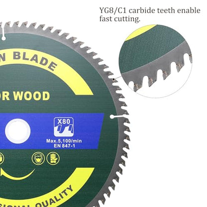 Circular Saw Blade 12"x80 Teeth x 1 Inch Arbor Miter Saw Blades Blue