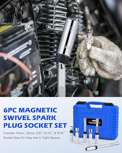OMT 6pc 3/8" Drive Spark Plug Socket Set with Swivel and Thin Wall - size: 6pc Standard Set