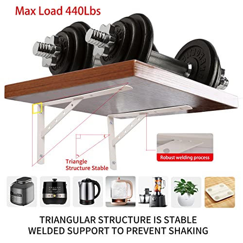 Shelf Brackets 14 Inch, Heavy Duty 90 Degree Floating Wall Shelves Brackets Triangle Shelf Brackets, Solid Stainless Steel Decorative Angle Brackets, 2-Pack (White) - size: L14 IN (Solid-White)