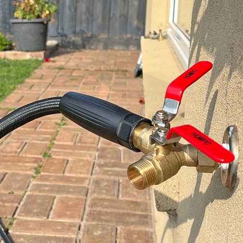 HQMPC Garden Hose Y Valve Splitter With Stainless Steel Long Handle - Brass 2 Way Water Adapter, 3/4" GHT Thread - size: 0.75 Inch