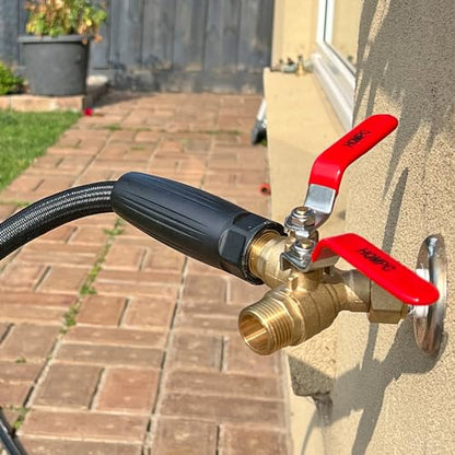 HQMPC Garden Hose Y Valve Splitter With Stainless Steel Long Handle - Brass 2 Way Water Adapter, 3/4" GHT Thread - size: 0.75 Inch