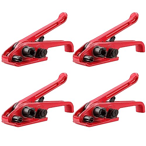 Poly Strapping Tensioner & Cutter Manual Banding Tools Windlass for 1/2" -3/4" Width Polyester Polyproplyn Strap（Red-4Pack） - color: Red-4Pack