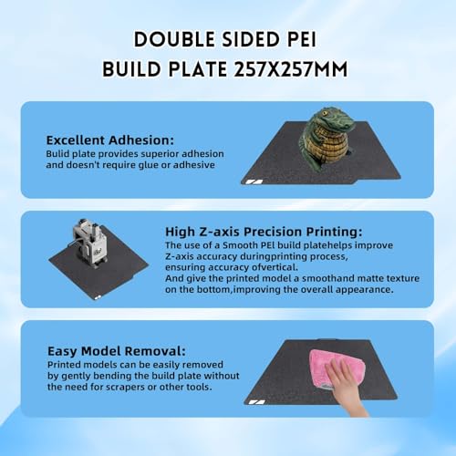 Smooth Textured P2S P1S X2D PEI Build Plate for Bambu Lab, Double Sided PEI Spring Steel Sheet Flexible Bed Plate for Bambu Lab X2D X1 X1C P1P P1S P2S A1 3D Printer Platform - color: Black Smooth PEI+Textured PEI