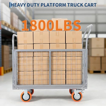 Platform Truck Cart with Cage, 6-in-1 Multi-Purpose Push Cart Dolly, Foldable Hand Truck Load 1800 LBS with 4 Wheels Flatbed Cart for Grocery, Laundry, Garage, Warehouse,Silver - color: Silver