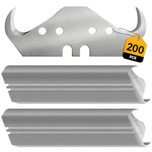 200PCS Utility Hook Blades, SK5 Carbon Steel Super Big Hook Trimming Blades, Safety Horn Knife Blade for Wallpaper, Cutting Carpets, Roofing, Industry Materials - color: 200pcs