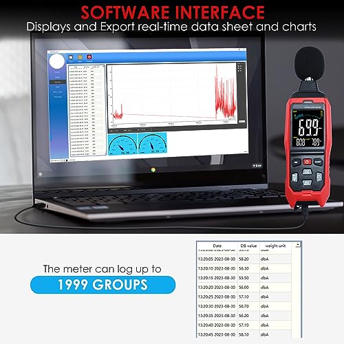 Decibel Meter Data Logger Large LCD Sound Level Meter Noise Meter A/C/Z Weighting High Accuracy Sound Meter with Audible Visual Alarm Data Recording Fast/Slow Temperature for Classroom Noisy Neighbor - color: Sound Level Meter Datalogger