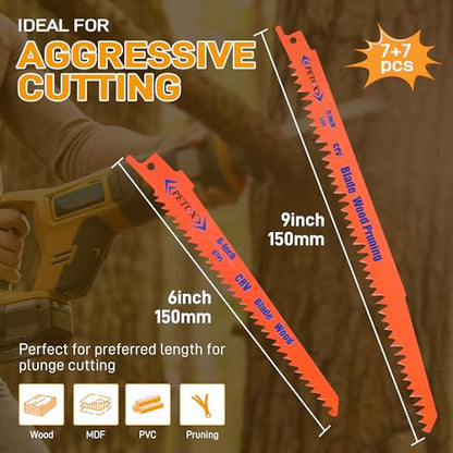 14-Piece Reciprocating Saw Blade Set, Wood Cutting Blades, CRV Materials - size: 14 Count (Pack of 1)
