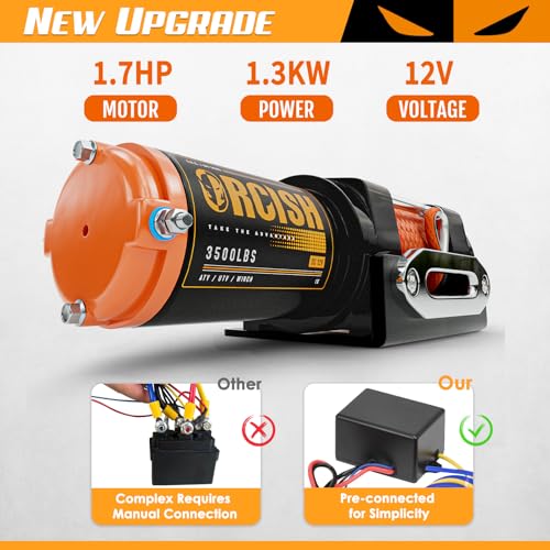 ORCISH 3500 LB 12V Electric Winch, ATV/UTV Winch Kit with Synthetic Rope - size: 3500 lb
