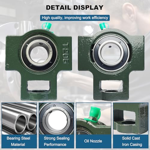 2 Pack UCT205-16 Bore 1" Take-Up Block Bearings Unit, Insert Bearing, Solid Cast Iron Base and Self Aligning Chrome Steel Mounted Ball Bearings (UCT205) - style: UCT205-16