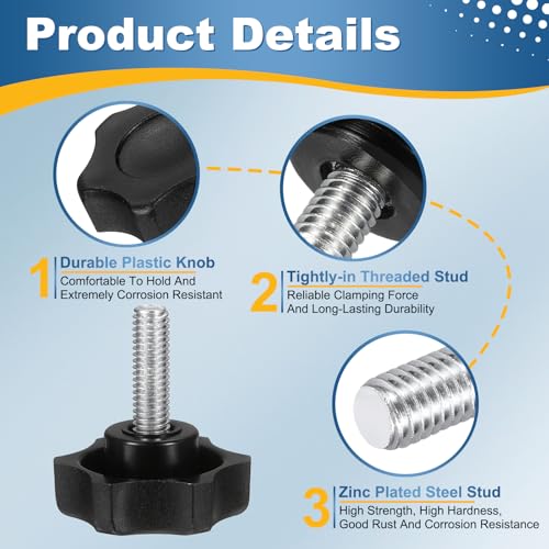 HARFINGTON 6Pcs Star Knob Handle M6 x 20mm Male Thread Metric Carbon Steel - size: M6 x 20mm