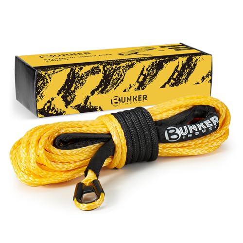 BUNKER INDUST 1/4" x 50' Synthetic Winch Rope,9500LBS ATV UTV Winch Cable with Protective Sleeve 50 FT Winch Line Replacement for 4500 to 6000LBS Winch, Yellow - color: yellow, size: 1/4inch x 50ft