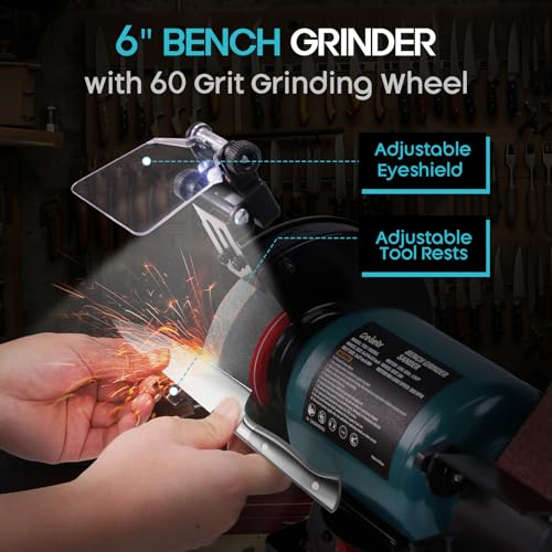 6-Inch Bench Grinder & 2x27 Belt Sander Combo, 2.5A Induction Motor Bench Tool for Sharpening, Knife Work, Wood Projects and Metal Finishing