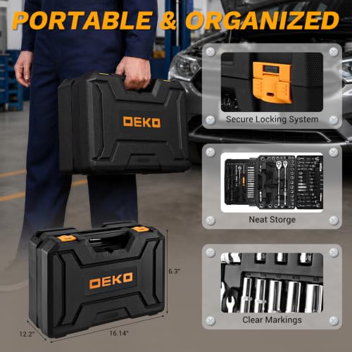 DEKOPRO Mechanic Tool Set & Socket Wrench Set, 226 Pcs Car Tool Kit with Storage Tool Box, 1/4" 3/8" 1/2" Drive, SAE/Metric, w/Ratchet Wrench, Ext. Bars, Hex Keys, for Auto/Moto Repair