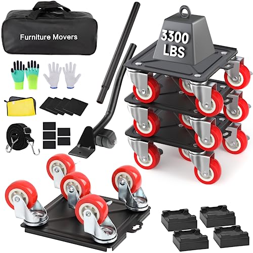 Heavy Duty Furniture Dolly with 5 Wheels, 3300 lbs Load Capacity for Easy Moving and Storage, Furniture Lift Mover Tool Set Perfect for Heavy Home or Office - Made of Premium Carbon Steel(4 Packs)