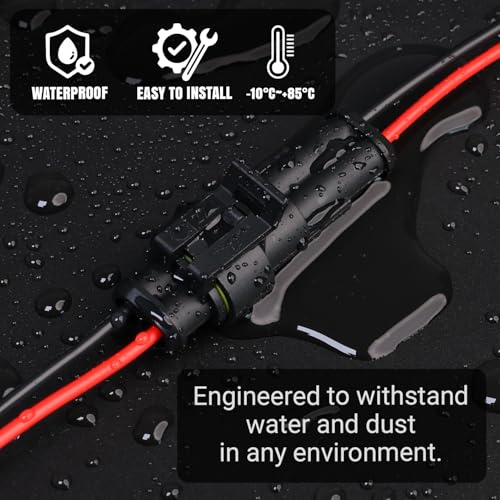TMH 2 Pin Connector 22 AWG - 2 Wire 10 cm. Waterproof Connectors Automotive Electrical Connectors Male and Female 2 Way with Heat Shrink Tubing for Car Truck Boat (5 Sets) - size: 2 Pin - 5 Sets