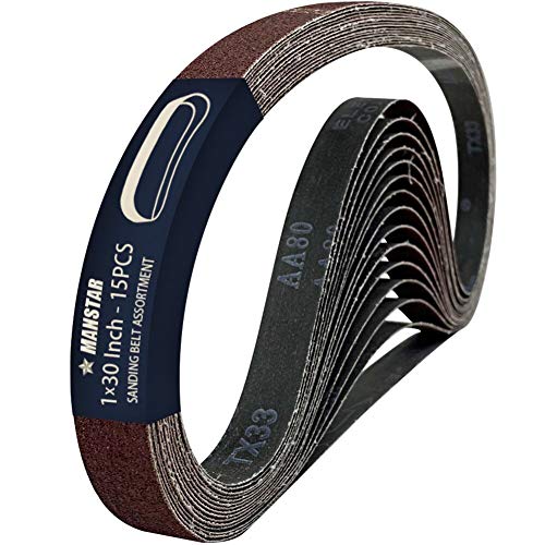 15 Pcs 1 x 30 Inch Assorted Aluminum Oxide Sanding Belt,80/120/150/240/400 Grit - size: 1x30(15pcs)