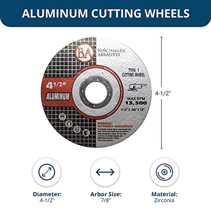 Benchmark Abrasives Grinder Cut Off Wheels 4 1/2 Inch Aluminum Oxide Thin Type 1 Angle Grinder Cutting Disc for Aluminum, Copper - with 7/8" Arbor Hole, Fast Grinder Cutting Wheel - 25 Pack