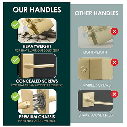 Passage Door Handle Satin Brass, 1 Pack - Glamor Modern Lever, Gold Finish - color: Satin Brass