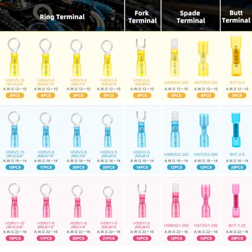 Tnisesm 310PCS Heat Shrink Wire Connectors Kit, Electrical Crimp Terminals - color: 310PCS, size: Heat shrink style