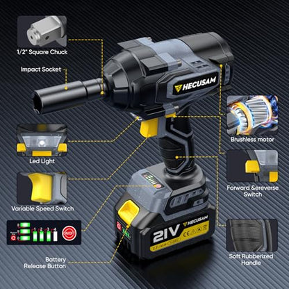 1328Ft-lbs 1/2" Cordless Impact Wrench, 1800N.m Brushless High Torque Impact Gun with 2x4.0Ah Batteries, 4-Speed Battery Powered Impact Wrench, Pistola de Impacto for Car Truck RV Mechanics Repair