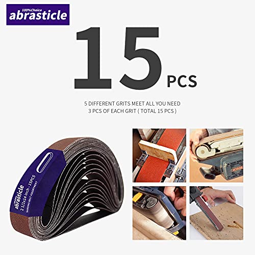 15 Pcs 2-1/2 x 14 Inch Assorted Aluminum Oxide Sanding Belt - 80/120/150/240/400 Grit - size: 2.5x14(15pcs)