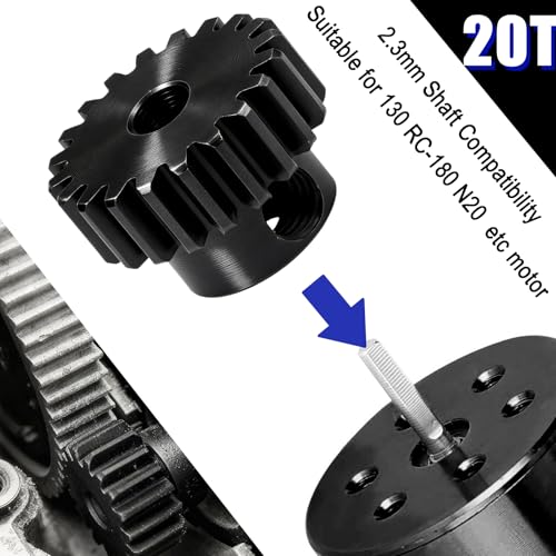 Hardened Steel 0.5M Pinion Gear 20T 2mm Shaft for RC Car/Helicopter Upgrade, Compatible with ARRMA 1/14 Typhoon 1/16 Mojave 1/18 Granite, Losi 1/12, 0.5Mod 13T-27T Gear for Brushed Brush-Less Motors - size: 20T