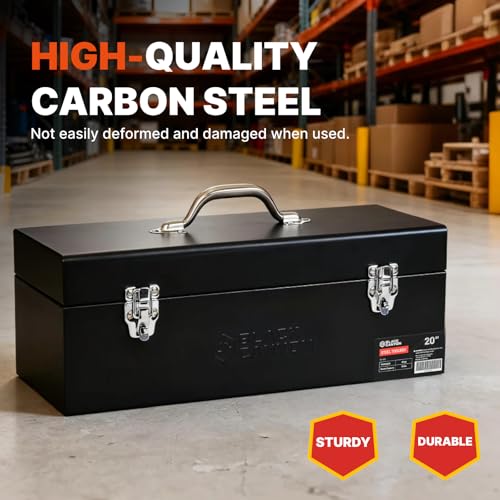 Black Canyon 20 Inch Steel Tool Box, Metal Tool Box, 0.8mm Carbon Steel, Portable & Padlockable, Sturdy & Durable toolbox, Ideal for Trailer, Mechanic, DIY-ers, Car, Workshops, Garages, Repair Shops - size: 20 IN/STL