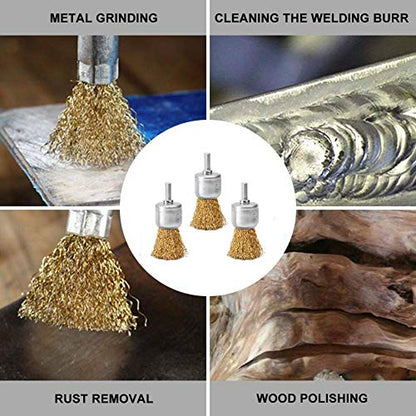 18 Pack Wire End Brush Set, Brass Wire Brush for Drill ,6 Sizes 0.012" Crimped Wire Wheel for Drill 1/4 Inch Shank, for Drill Attachment