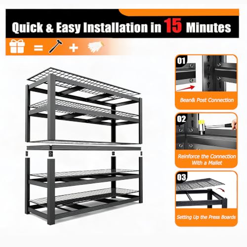 62" W Storage Shelves Unit,5 Tier Heavy Duty Metal garage Shelving Unit - size: 72"H × 62"W × 24"D