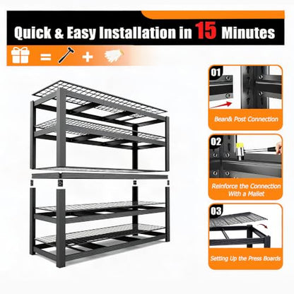 62" W Storage Shelves Unit,5 Tier Heavy Duty Metal garage Shelving Unit - size: 72"H × 62"W × 24"D