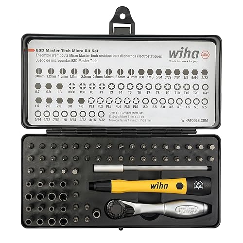Wiha 75965 ESD Safe Master Technician Ratchet and MicroBits Set, 65 Piece