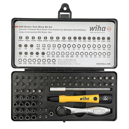 Wiha 75965 ESD Safe Master Technician Ratchet and MicroBits Set, 65 Piece