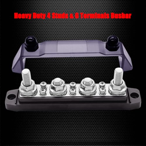 Ampper 4 x M10 Post Power Distribution Block BusBar 6 M4 Screws, 6.3" Black - color: Black, size: 4M10+6M4