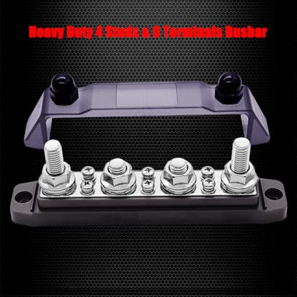 Ampper 4 x M10 Post Power Distribution Block BusBar 6 M4 Screws, 6.3" Black - color: Black, size: 4M10+6M4