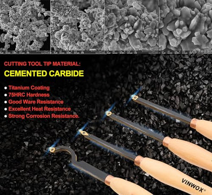 20" Full Size 4 PCS Carbide Wood Lathe Turning Tool Set, Including Swan Neck Hollower, Rougher, Finisher, Detailer, Titanium Coated Carbide Blades 2X Extended Service Life, Beech Wood Handle - size: 20INCH 4PCS